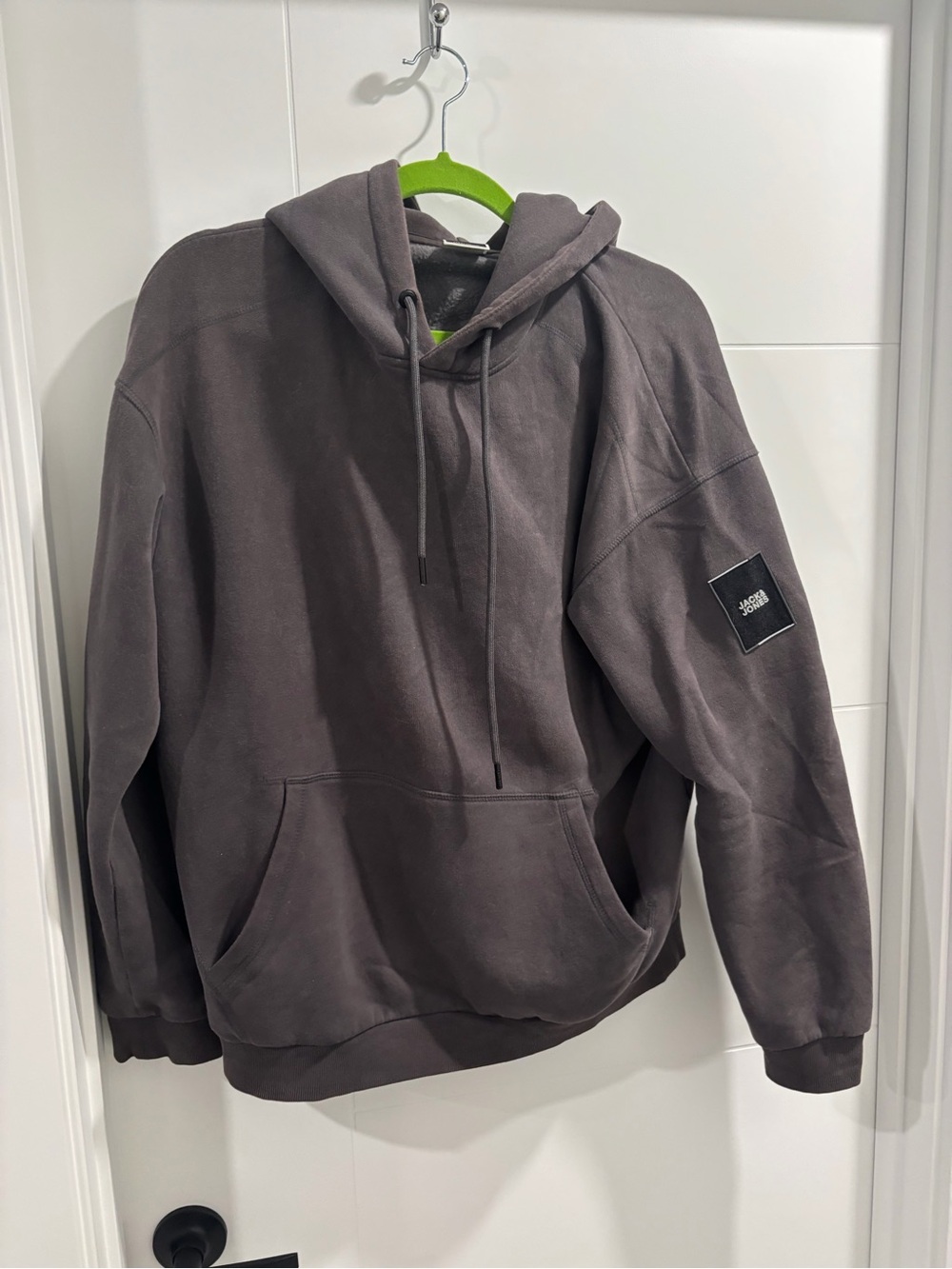 Jack & Jones Charcoal Gray Oversized Hoodie with Sleeve Patch